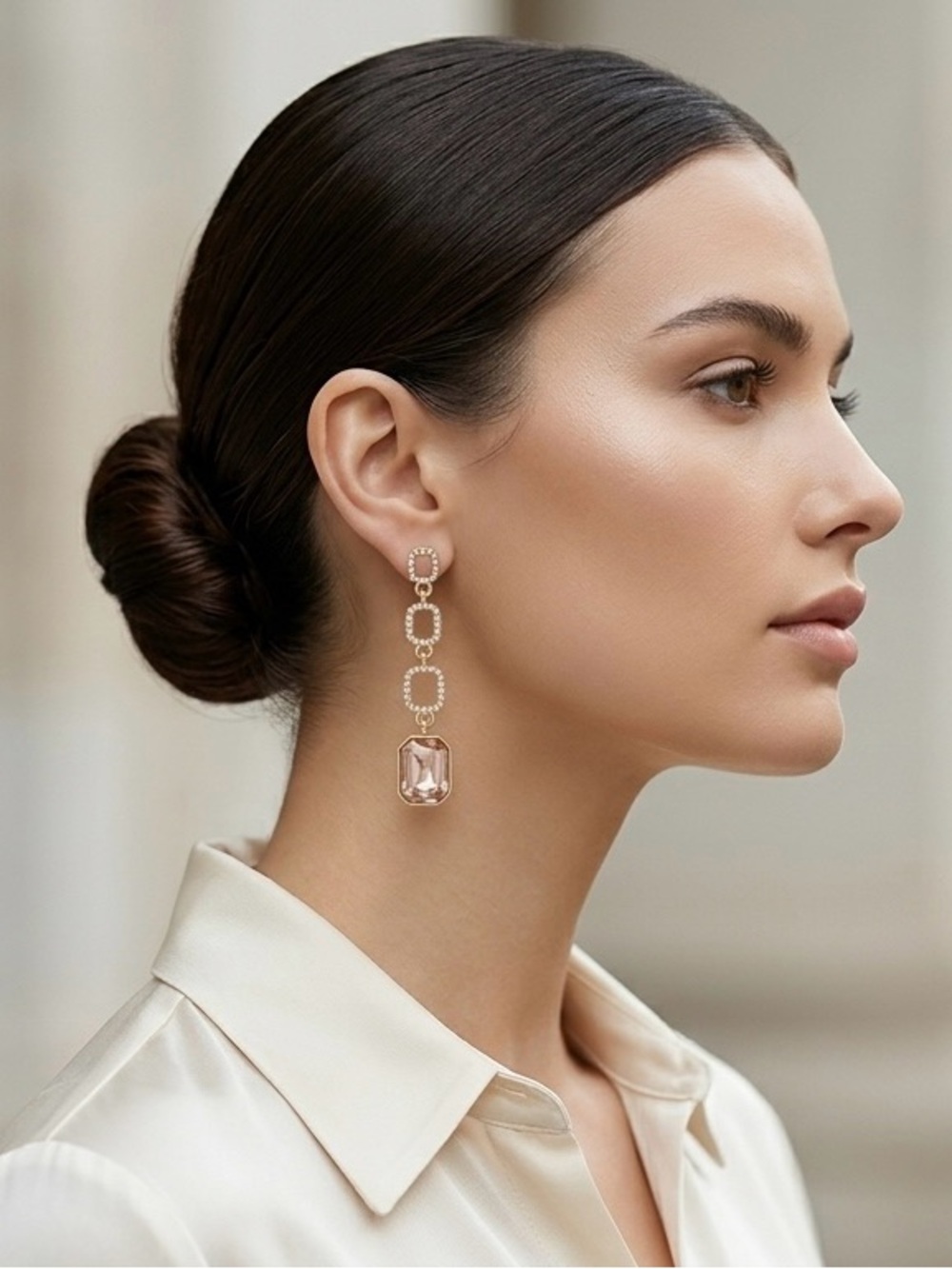 NWT White House Black Market Geometric Drop Earrings - Pink Blush Crystal